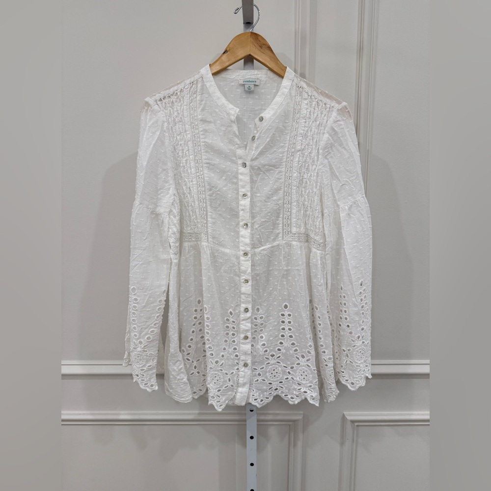 Sundance White Mandarin Collar Embellished Blouse